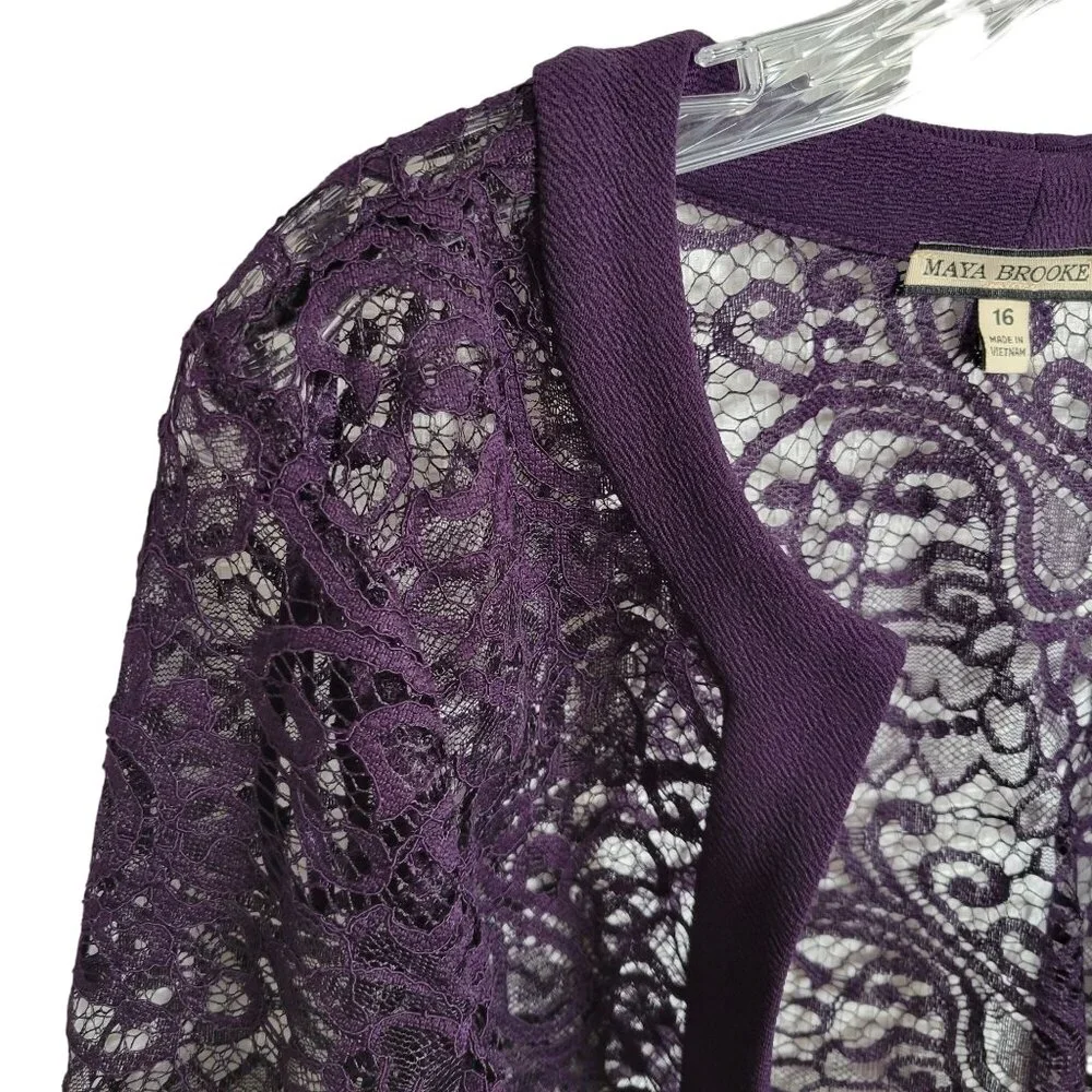 Maya Brooke Size 16 Jacket Whimsigoth Sheer Layer Lace Open Cardigan Purple - Picture 6 of 8
